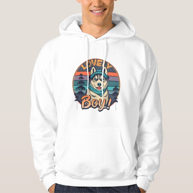 Vintagen Retro Husky Puppy, Coola Hoodie (Framsida)