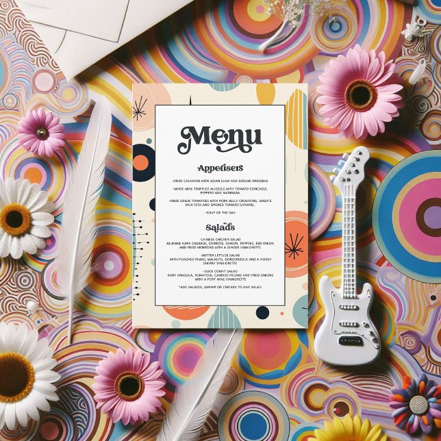 Vintagen Retro Mönster Bröllop Meny (Bold Typography Vintage Retro Pattern Wedding Menu)