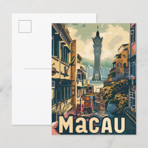 Vintagen Retro Travel Illustration för Macao China Vykort