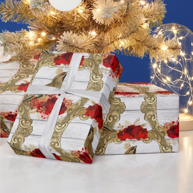 Vintagen Röd ros Guld vid jul  Presentpapper (Helgdagar)