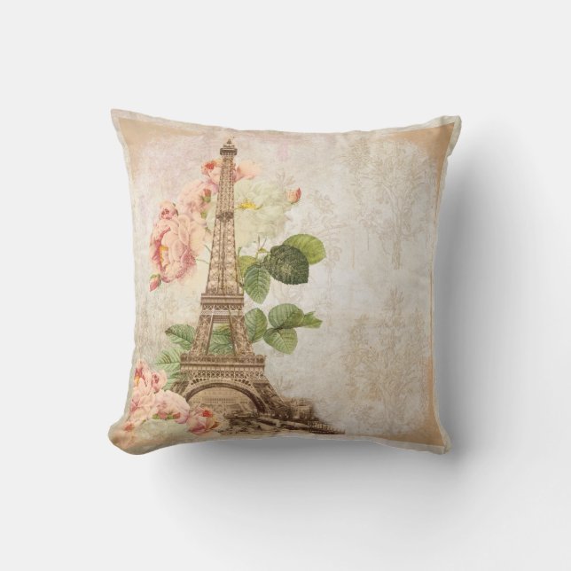 Vintagen Romantiska Pillow i Paris Rosa ros Kudde (Framsida)