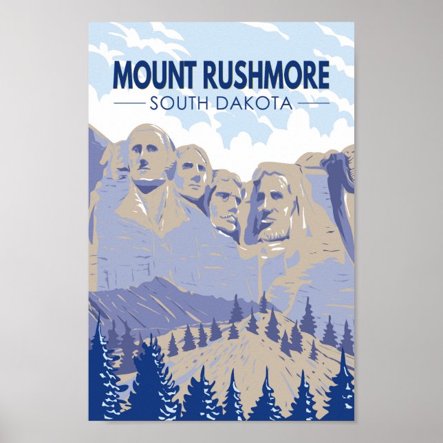Vintagen Rushmore South Dakota Travel Art Poster (Framsidan)