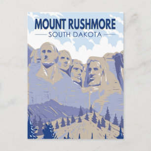 Vintagen Rushmore South Dakota Travel Art Vykort