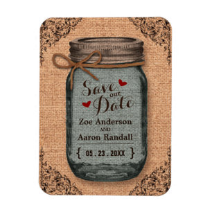 Vintagen Rustic Land Burlap Burk Spara datumet Magnet