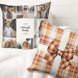 Vintagen Rustic Orange för Family Namn Photo Jul Kudde