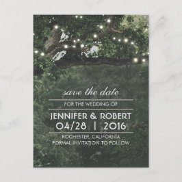 Vintagen Rustic Träd String Ljus Spara datum Meddelande Vykort