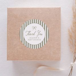 Vintagen Sage Grönt Bow Baby Shower Tack Runt Klistermärke