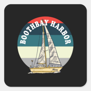 Vintagen Sailing Boothbay Harbour Maine Fyrkantigt Klistermärke