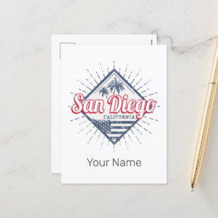 Vintagen San Diego City California Retro Handflata Helg Vykort