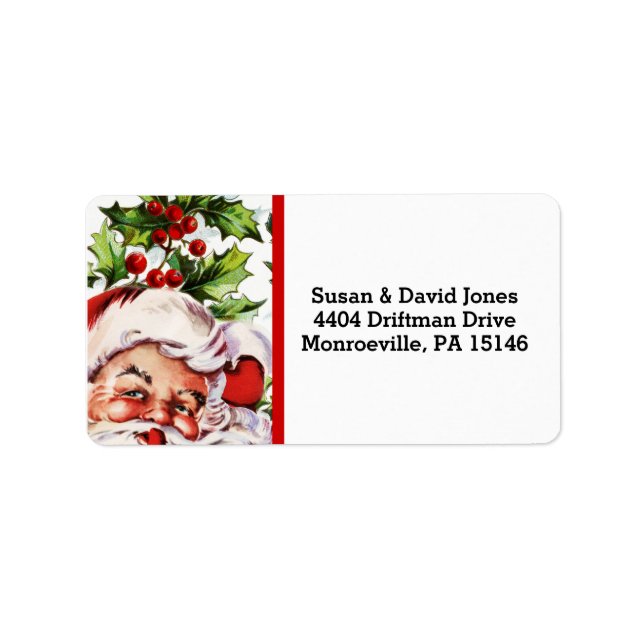 Vintagen Santa jolly holly mistletoe Adressetikett (Framsidan)
