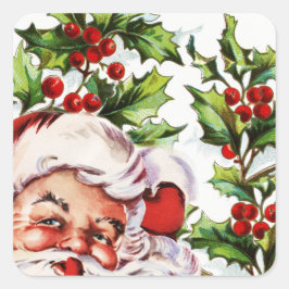 Vintagen Santa jolly holly mistletoe Fyrkantigt Klistermärke