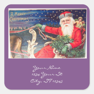 Vintagen Santa on sleigh Thunder_Cove Fyrkantigt Klistermärke