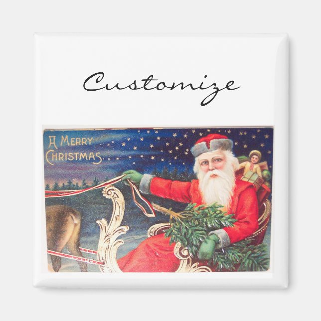 Vintagen Santa on sleigh Thunder_Cove Magnet (Framsidan)