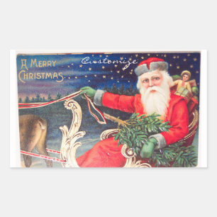 Vintagen Santa on sleigh Thunder_Cove Rektangulärt Klistermärke