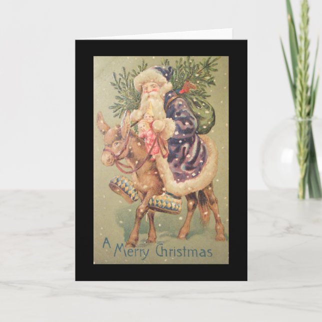 Vintagen Santa Riding Donkey Helgkort (Framsida)
