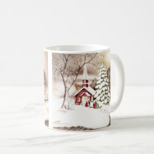 Vintagen Scene för den vackra Vintage-julkyrkan Kaffemugg