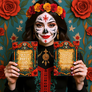 💀 Vintagen 🎉 se Día de Muertos Party Investigati Inbjudningar