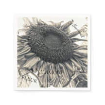 Vintagen Sepia Decoupage-skript för Giant Sunblomm