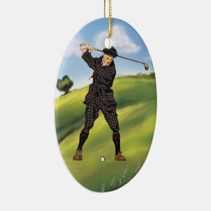 Vintagen ser ut Golfer Golf-ornamenterad vävare Julgransprydnad Keramik