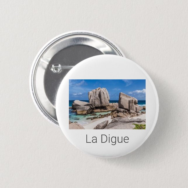 Vintagen Seychellerna La Digue Anse Marron Beach Knapp (Framsida & baksida)