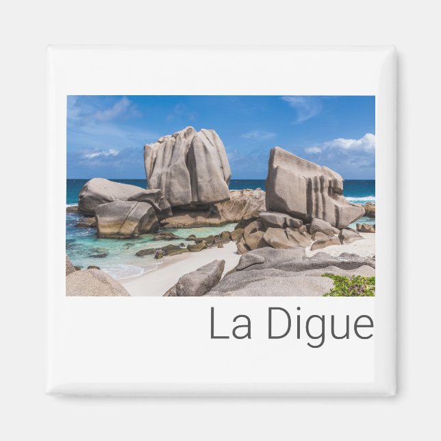 Vintagen Seychellerna La Digue Anse Marron Beach Magnet (Framsidan)