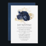 Vintagen Shabby Ro Bat mitzvah vid marinblått och  Inbjudningar<br><div class="desc">Chic vintage flottan och vit ros bat mitzvah inbjudan med accenter från guld.</div>