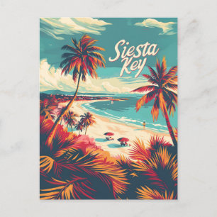 Vintagen Siesta Nyckel Beach Vykort