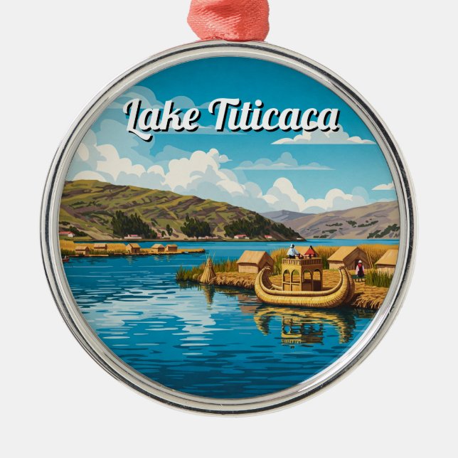 Vintagen sjö Titicaca Flytande öarna Julgransprydnad Metall (Framsidan)