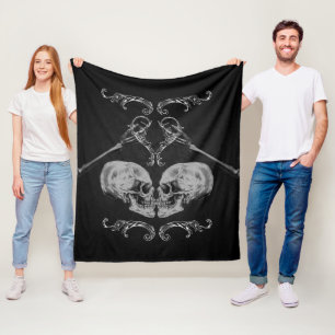 vintagen Skeletons Black "Skull i Kärlek" Fleecefilt