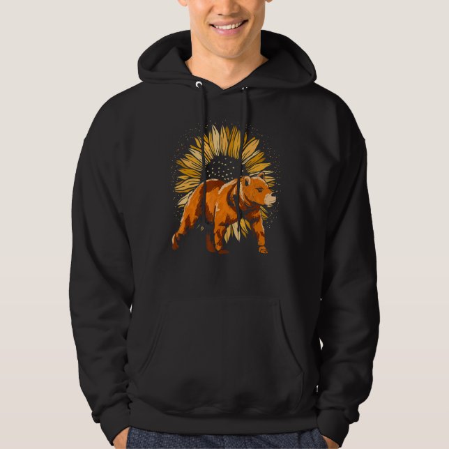 Vintagen Skogsdjur Solros Bear Hoodie (Framsida)