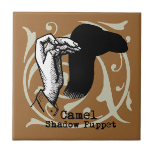 Vintagen Skuggspel i Camel Hand Puppet Shadow Game Kakelplatta