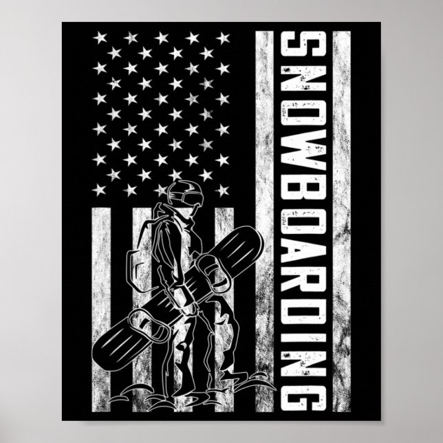Vintagen Snowboarder USA flagga Amerika Poster (Framsidan)