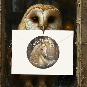 Vintagen Snowy Forest Unicorn Enchanted Pony Sepia Runt Klistermärke