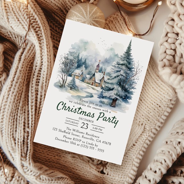 Vintagen Snowy Party Inbjudningar (Make your holiday party unforgettable with our charming Christmas invitations—festive and personal!)