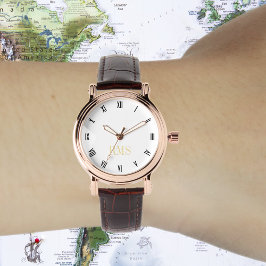 Vintagen Snyggt Elegant Ro Guld Monogram Armbandsur