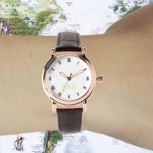 Vintagen Snyggt Elegant Ro Guld Monogram Armbandsur