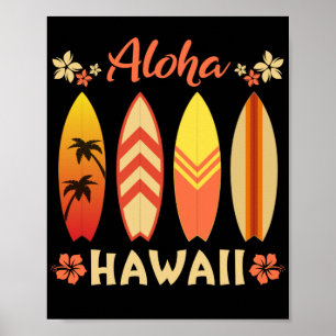 Vintagen Souvenir Aloha Hawaii Surfing Poster