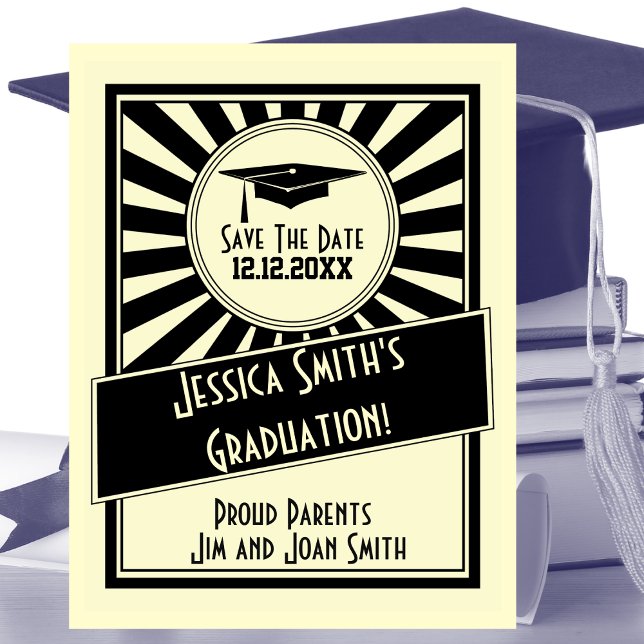 Vintagen startar Spara Studentfesten Datum Meddelande Vykort (Vintage Retro Graduation Save The Date Card)