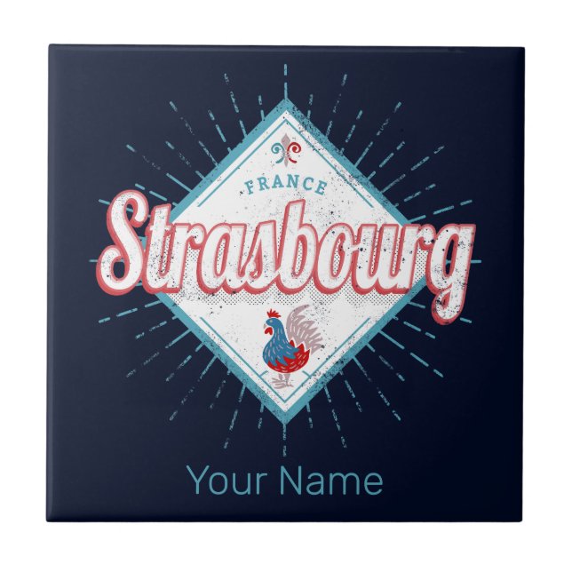 Vintagen Strasbourg Grand Est Frankrike Retro Tupp Kakelplatta (Framsidan)