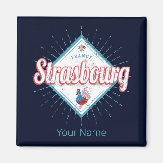 Vintagen Strasbourg Grand Est Frankrike Retro Tupp Magnet (Framsidan)