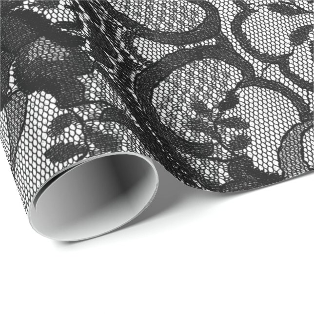 Vintagen Svart Royal, Blommigt, Vintage, Snöre Presentpapper (Rullad Hörn)