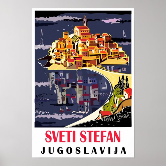 Vintagen Sveti Stefan (ön Jugoslavien) Poster (Framsidan)