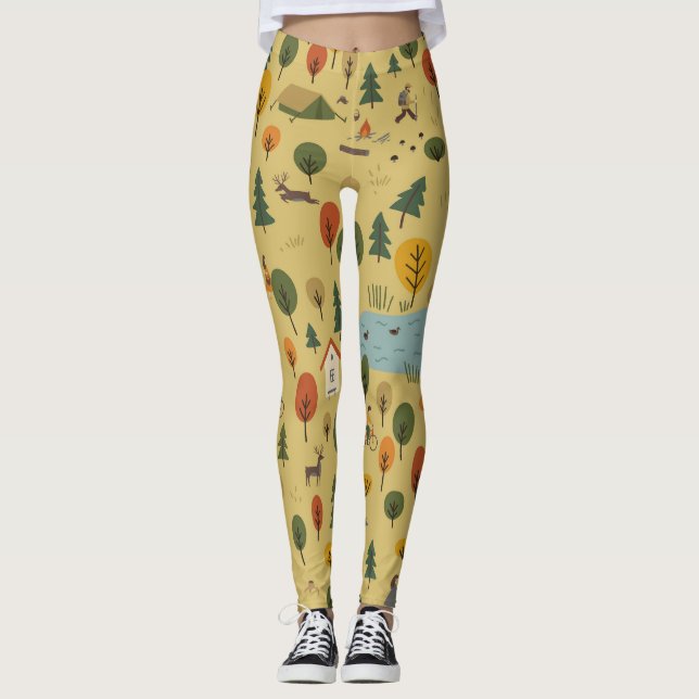 Vintagen Tapet på höstskogen Animals Leggings (Framsida)