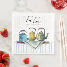 Vintagen Tea Pots Watercolor Napkin