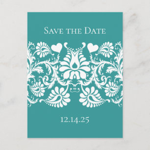 Vintagen Teal Blue Grönt Damask Aqua Change Färg Meddelande Vykort