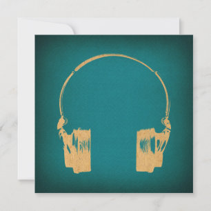 Vintagen Teal & Guld-hörlurar Art Inbjudningar