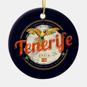 Vintagen Teneriffa och Parrot Kanarieöarna Spanien Julgransprydnad Keramik