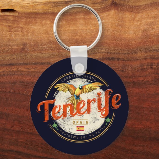 Vintagen Teneriffa och Parrot Kanarieöarna Spanien Nyckelring (Framsida)