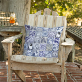 Vintagen Tile Rabbit Blue White Mosaic Mönster Kudde