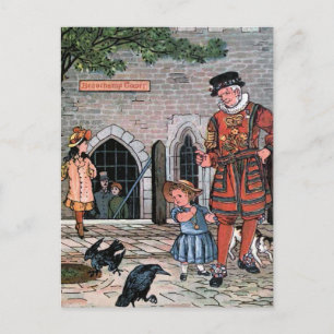 vintagen "Torn i London Ravens" Illustration Vykort
